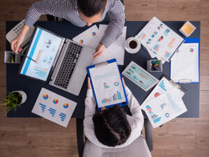 top viewtop view manager employee doing teamwork business office looking charts laptop display Links Eyes | High-Quality Backlinks & SEO Link Building Agency